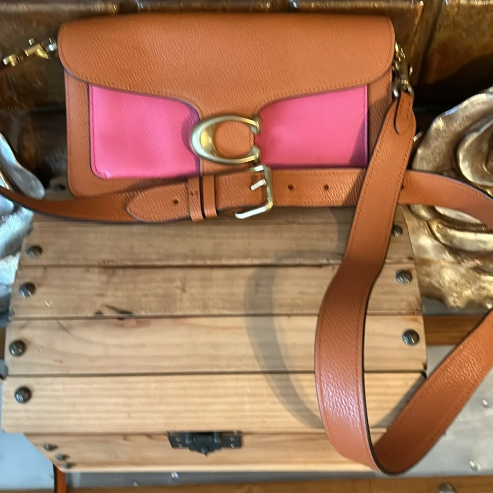 EUC: Coach Color Block Leather Crossbody with additional short strap & dust bag.